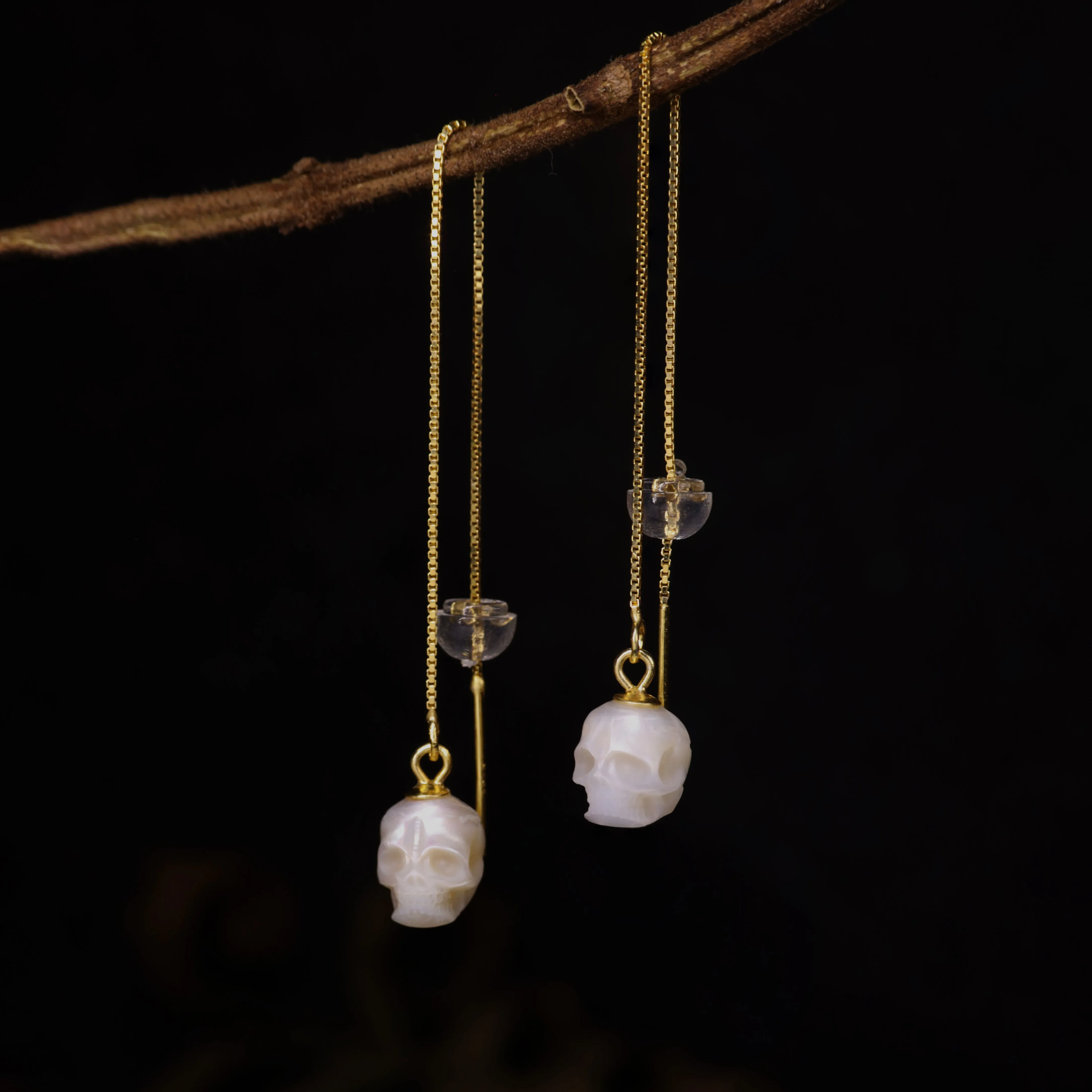 Dainty Pearl Skull Ear Threader Earrings sold by Belle Juri product image thumbnail 5