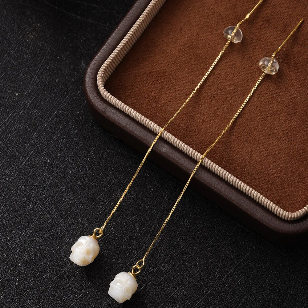 Dainty Pearl Skull Ear Threader Earrings sold by Belle Juri product image thumbnail 4
