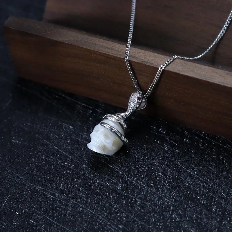 Snake and Skull Pearl CZ Pendant Necklace sold by Belle Juri