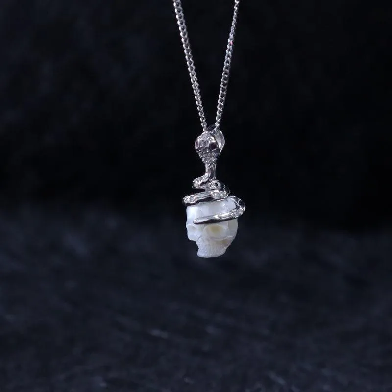 Snake and Skull Pearl CZ Pendant Necklace sold by Belle Juri product image thumbnail 5