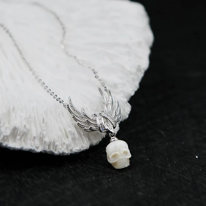 CZ Cluster Feather Wings Pearl Skull Necklace sold by Belle Juri product image thumbnail 4