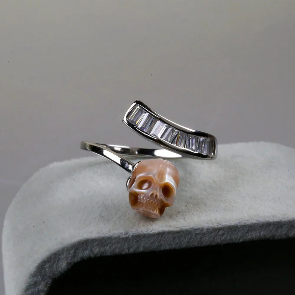 Gemstone Cluster Pearl Skull Open Ring sold by Belle Juri product image thumbnail 4