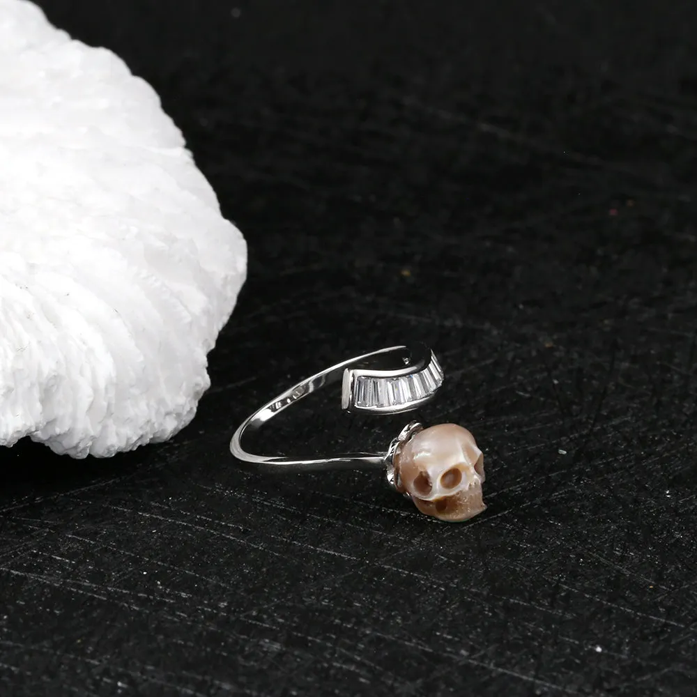 Gemstone Cluster Pearl Skull Open Ring sold by Belle Juri