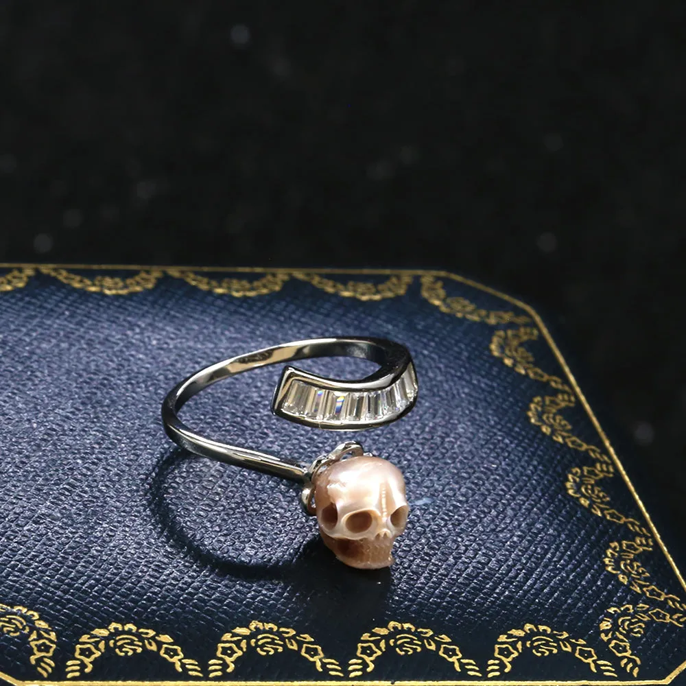 Gemstone Cluster Pearl Skull Open Ring sold by Belle Juri product image thumbnail 3