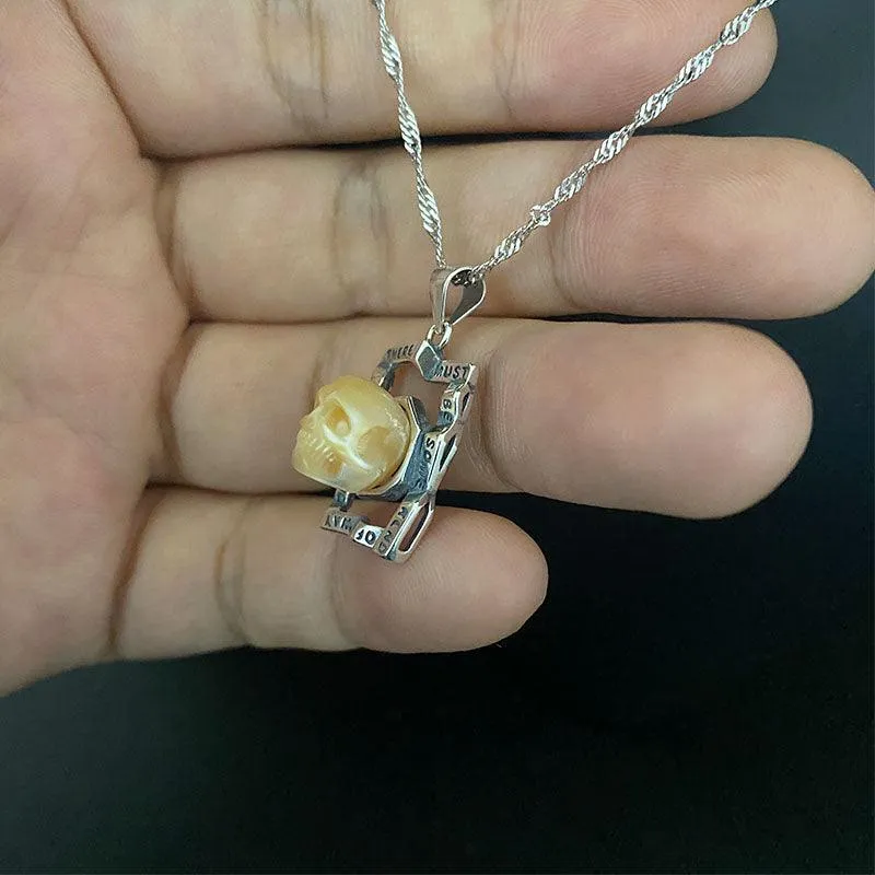 Pearl Skull Unique Square Inscription Engraved Necklace sold by Belle Juri product image thumbnail 2