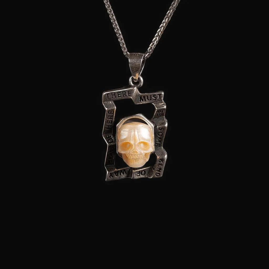 Pearl Skull Unique Square Inscription Engraved Necklace sold by Belle Juri