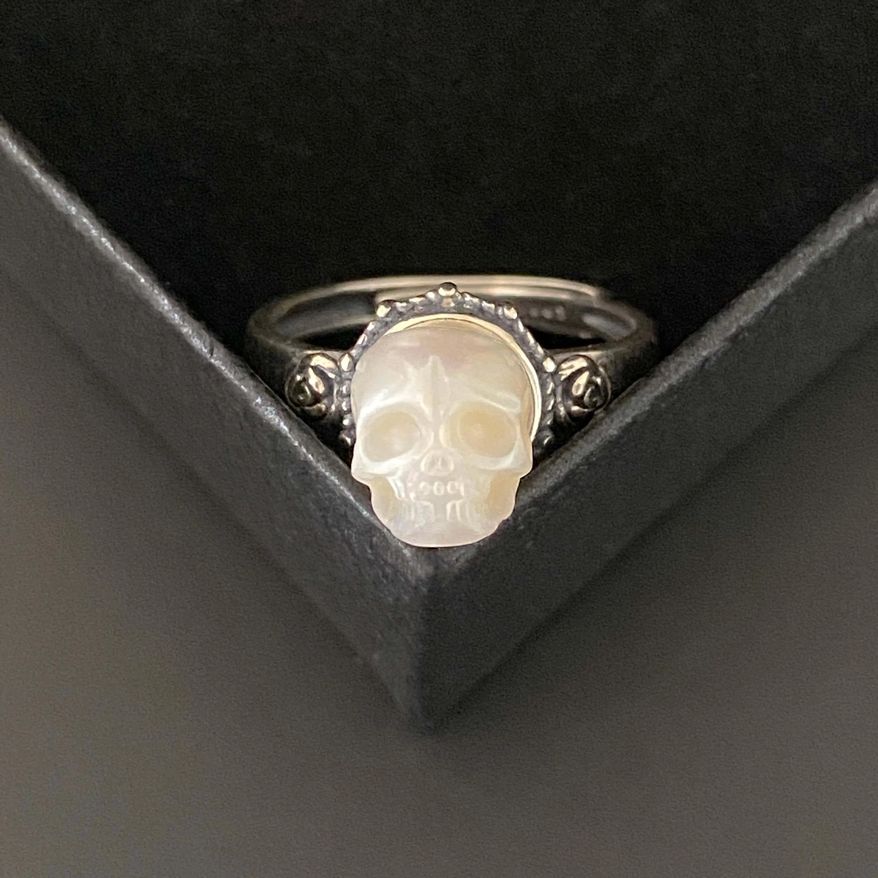 Art Deco Floral Pearl Skull Rose Carving Ring sold by Belle Juri product image thumbnail 4