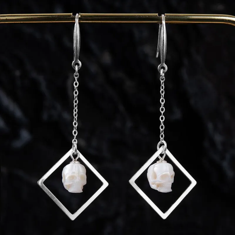 Minimalism Pearl Skull Openwork Drop Earrings sold by Belle Juri