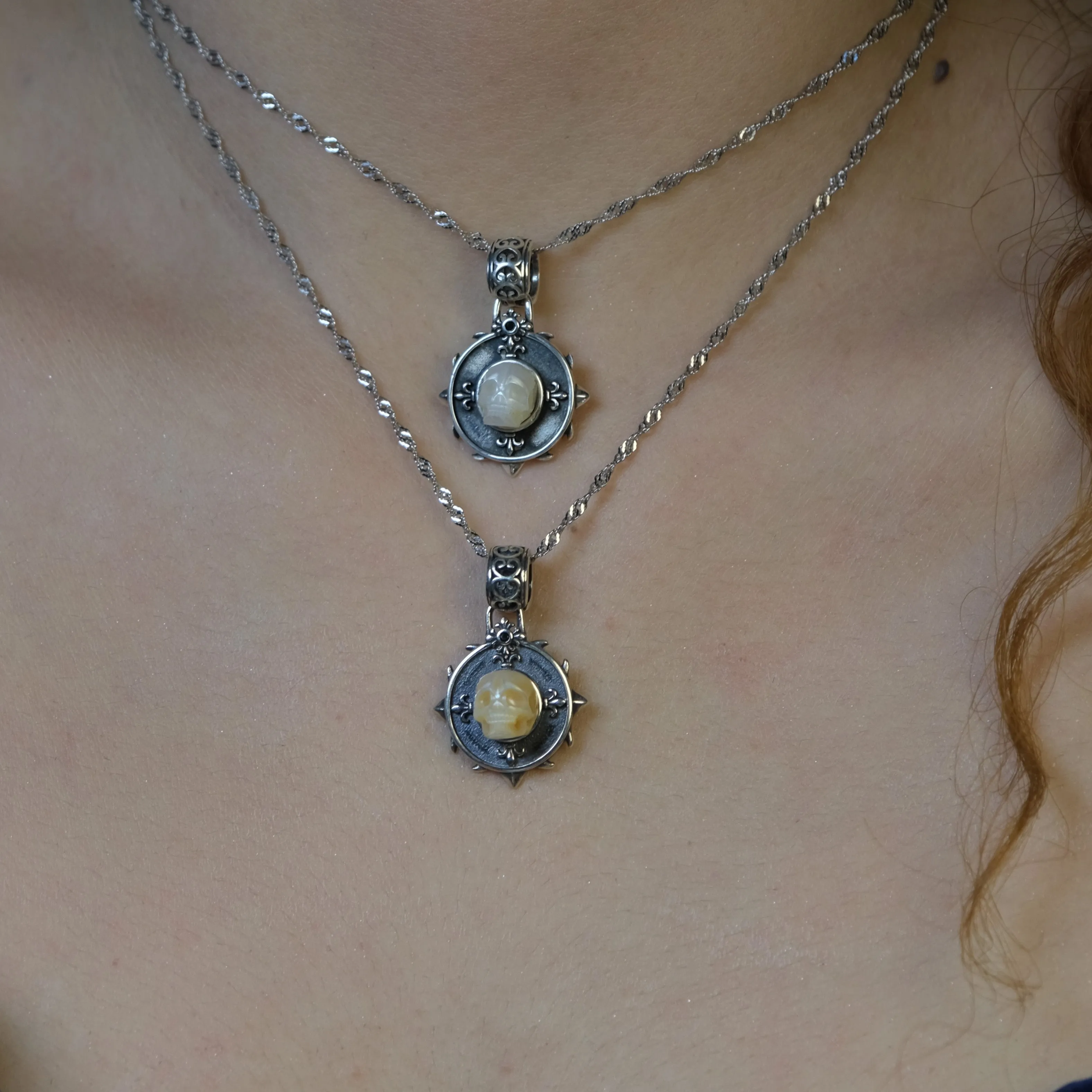 Baroque Carving Pearl Skull Royal Circle Shield Necklace sold by Belle Juri product image thumbnail 4