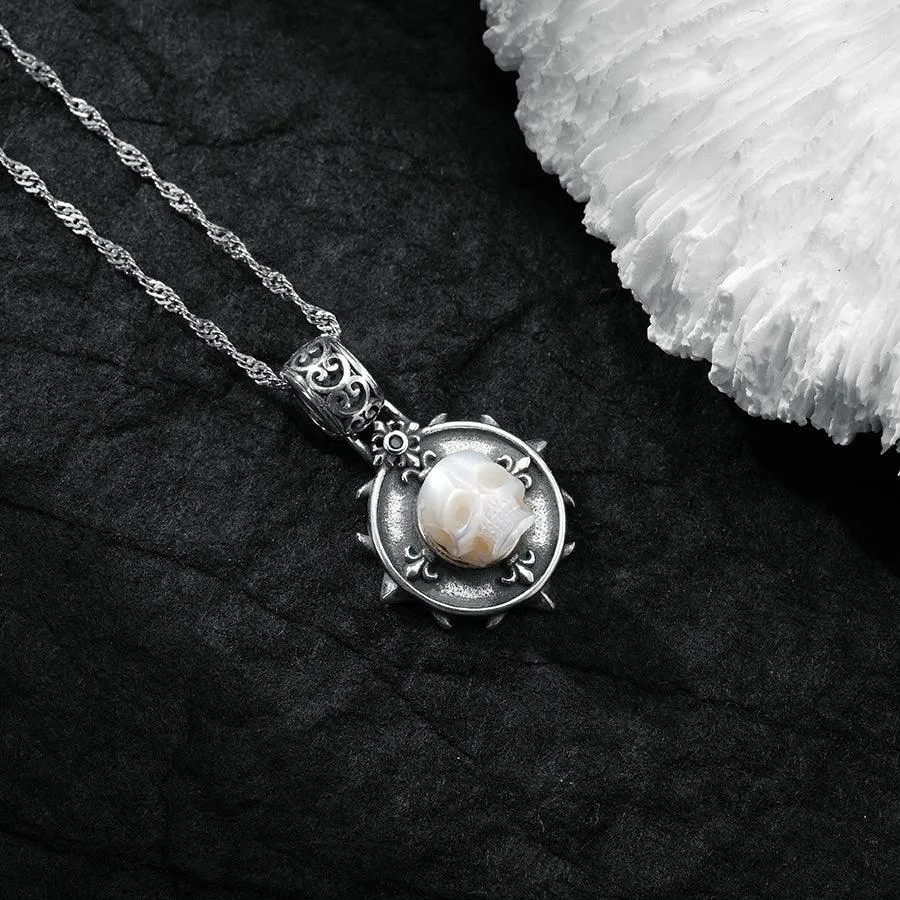 Baroque Carving Pearl Skull Royal Circle Shield Necklace sold by Belle Juri product image thumbnail 5