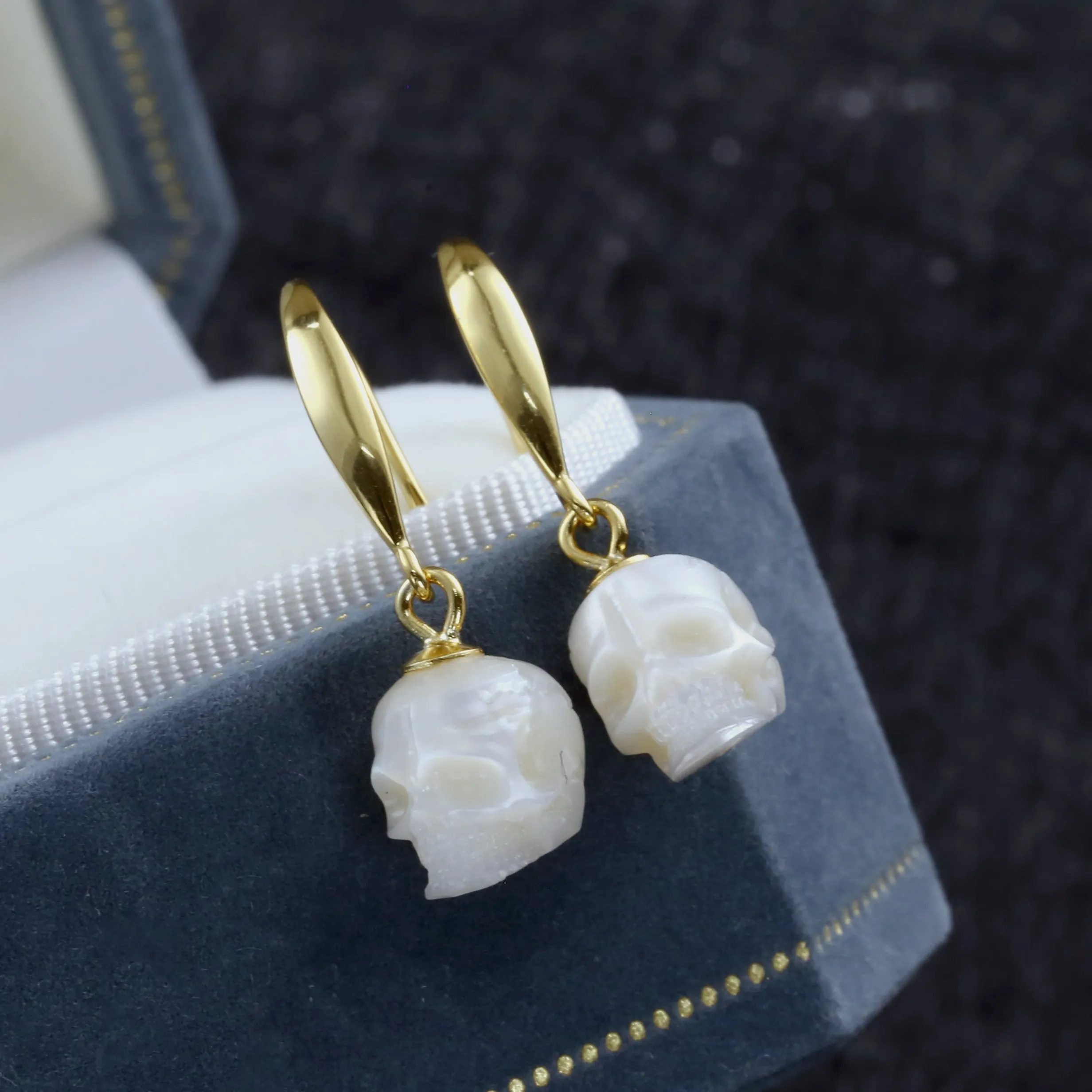 Tapered Pearl Skull Dangle Hook Earrings sold by Belle Juri product image thumbnail 3
