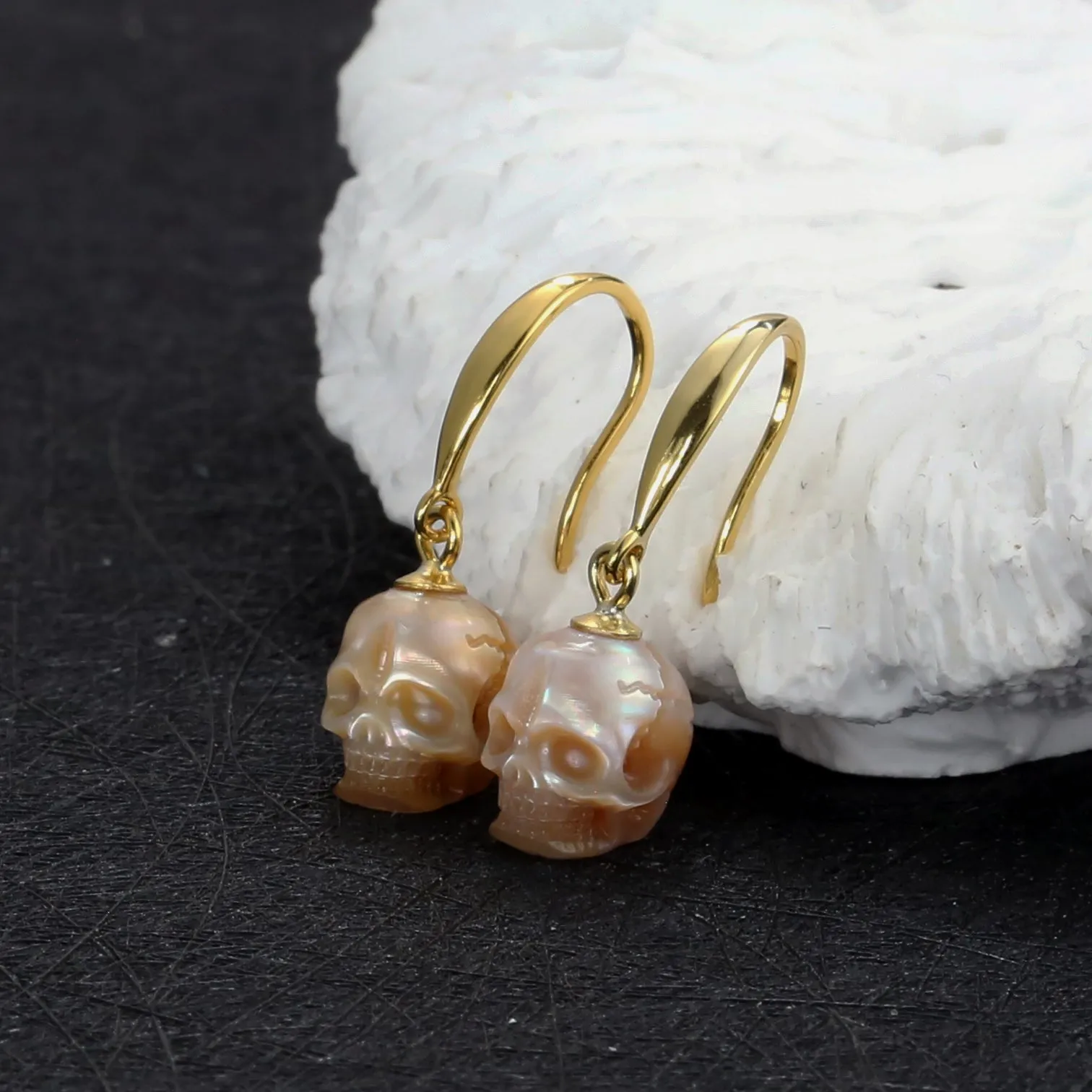 Tapered Pearl Skull Dangle Hook Earrings sold by Belle Juri product image thumbnail 2