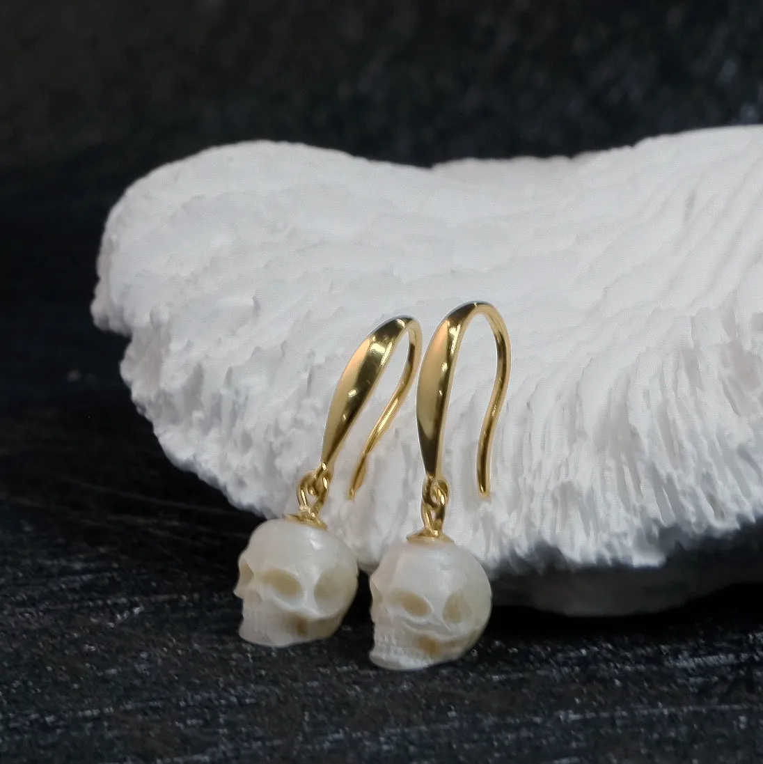 Tapered Pearl Skull Dangle Hook Earrings sold by Belle Juri product image thumbnail 4