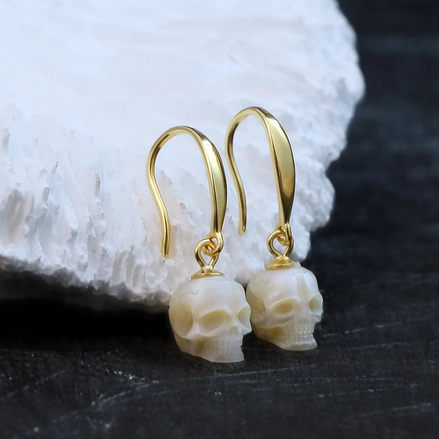 Tapered Pearl Skull Dangle Hook Earrings sold by Belle Juri product image thumbnail 5