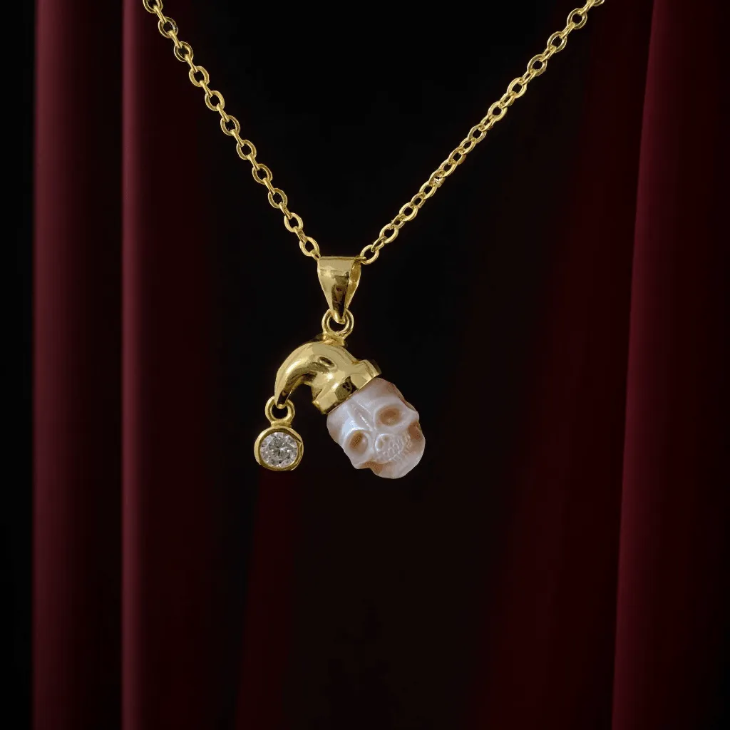 Pearl Skull Santa Hat CZ Pendant Necklace sold by Belle Juri