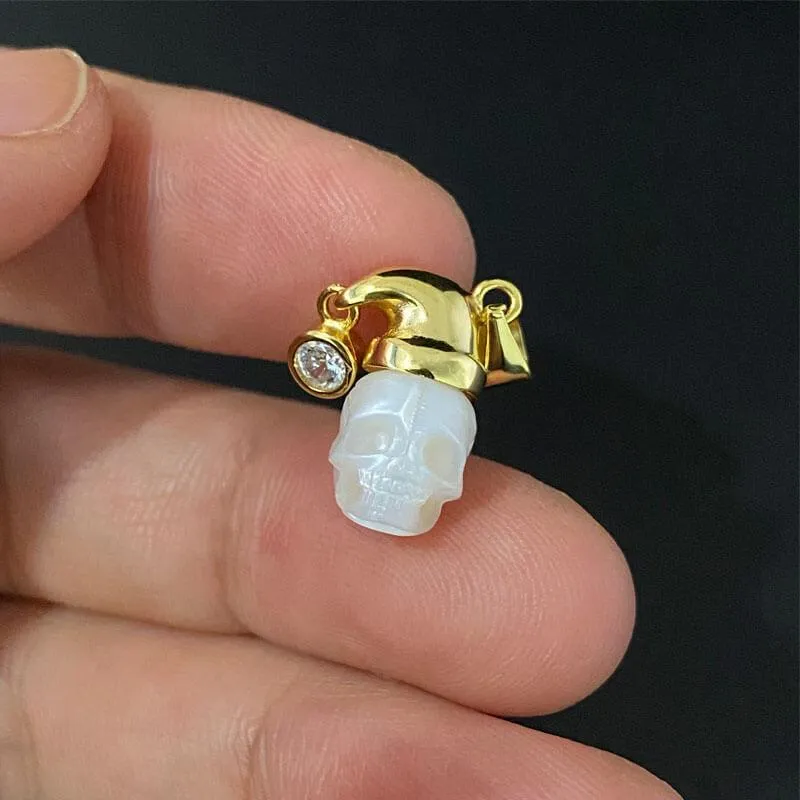 Pearl Skull Santa Hat CZ Pendant Necklace sold by Belle Juri product image thumbnail 3