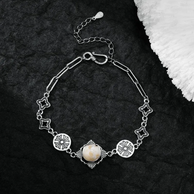 Chrome Heart Pearl Skull Chain Bracelet sold by Belle Juri