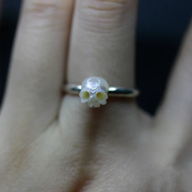Classic Minimalist Pearl Skull Ring sold by Belle Juri