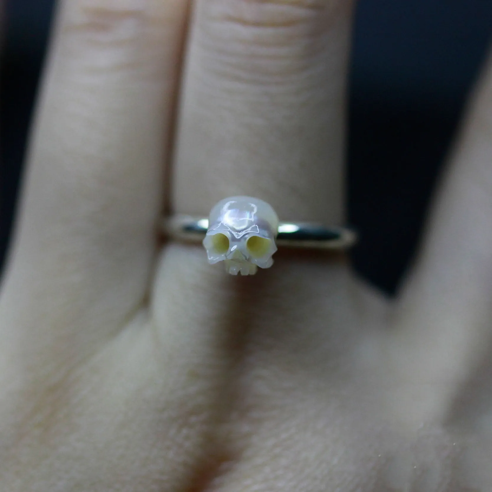 Classic Minimalist Pearl Skull Ring sold by Belle Juri