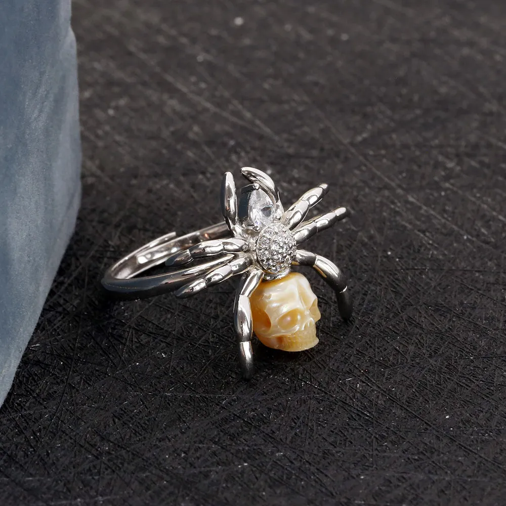 Pear Cut Stone Spider Pearl Skull Ring sold by Belle Juri product image thumbnail 4