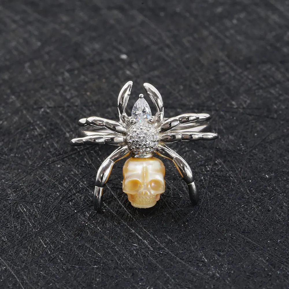 Pear Cut Stone Spider Pearl Skull Ring sold by Belle Juri product image thumbnail 5