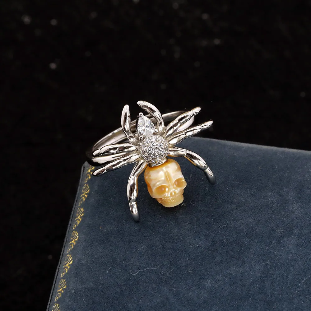 Pear Cut Stone Spider Pearl Skull Ring sold by Belle Juri product image thumbnail 3