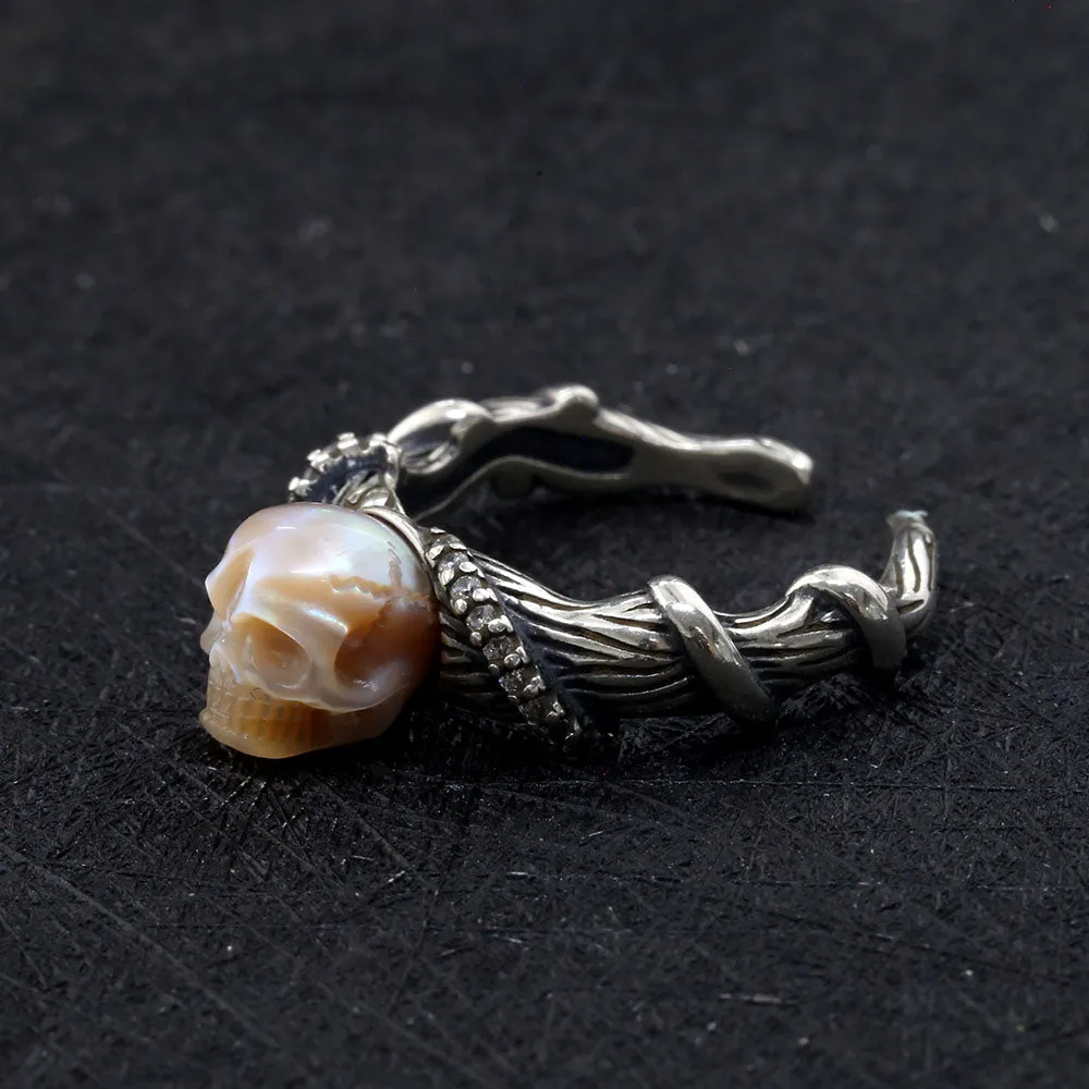 Distressed Vine-Wrapped Pearl Skull Ring sold by Belle Juri product image thumbnail 4