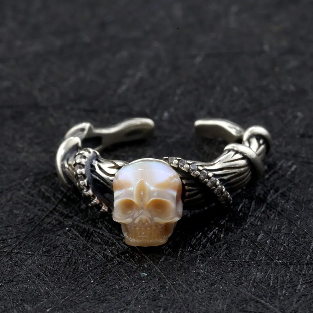 Distressed Vine-Wrapped Pearl Skull Ring sold by Belle Juri product image thumbnail 3