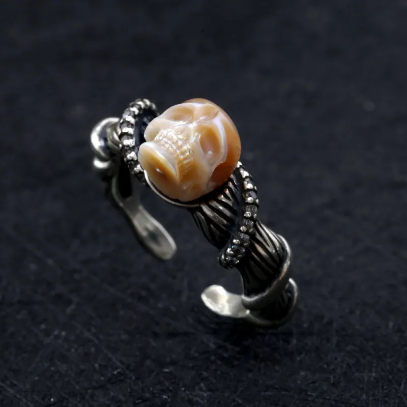 Distressed Vine-Wrapped Pearl Skull Ring sold by Belle Juri
