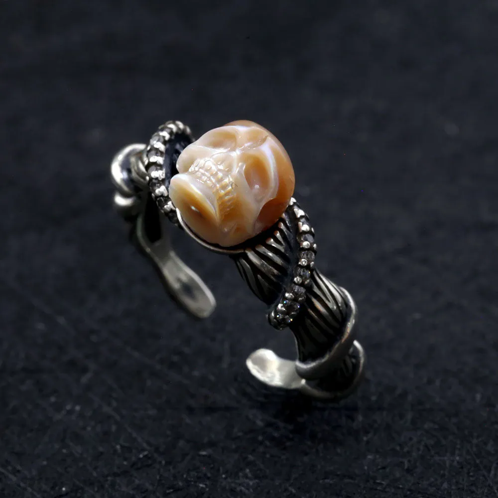 Distressed Vine-Wrapped Pearl Skull Ring sold by Belle Juri