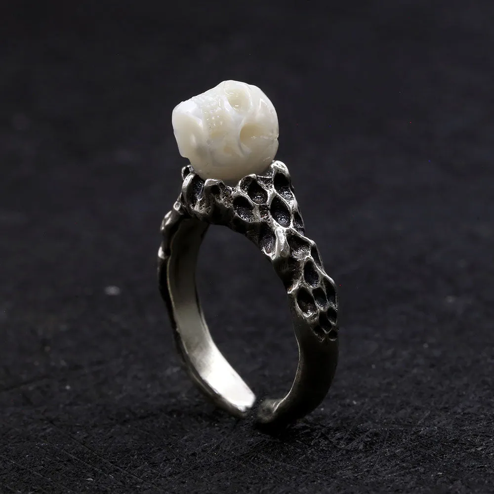 Distressed Crater Texture Pearl Skull Ring sold by Belle Juri product image thumbnail 4