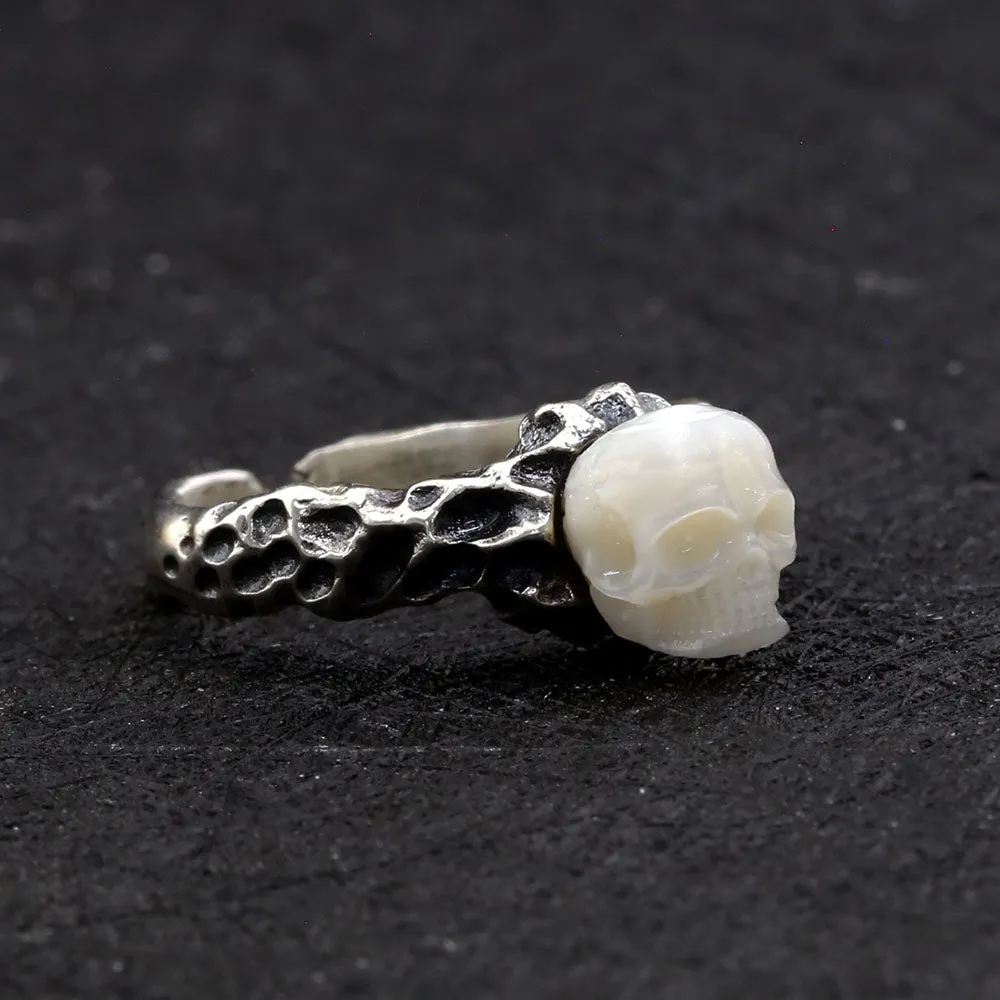 Distressed Crater Texture Pearl Skull Ring sold by Belle Juri product image thumbnail 3