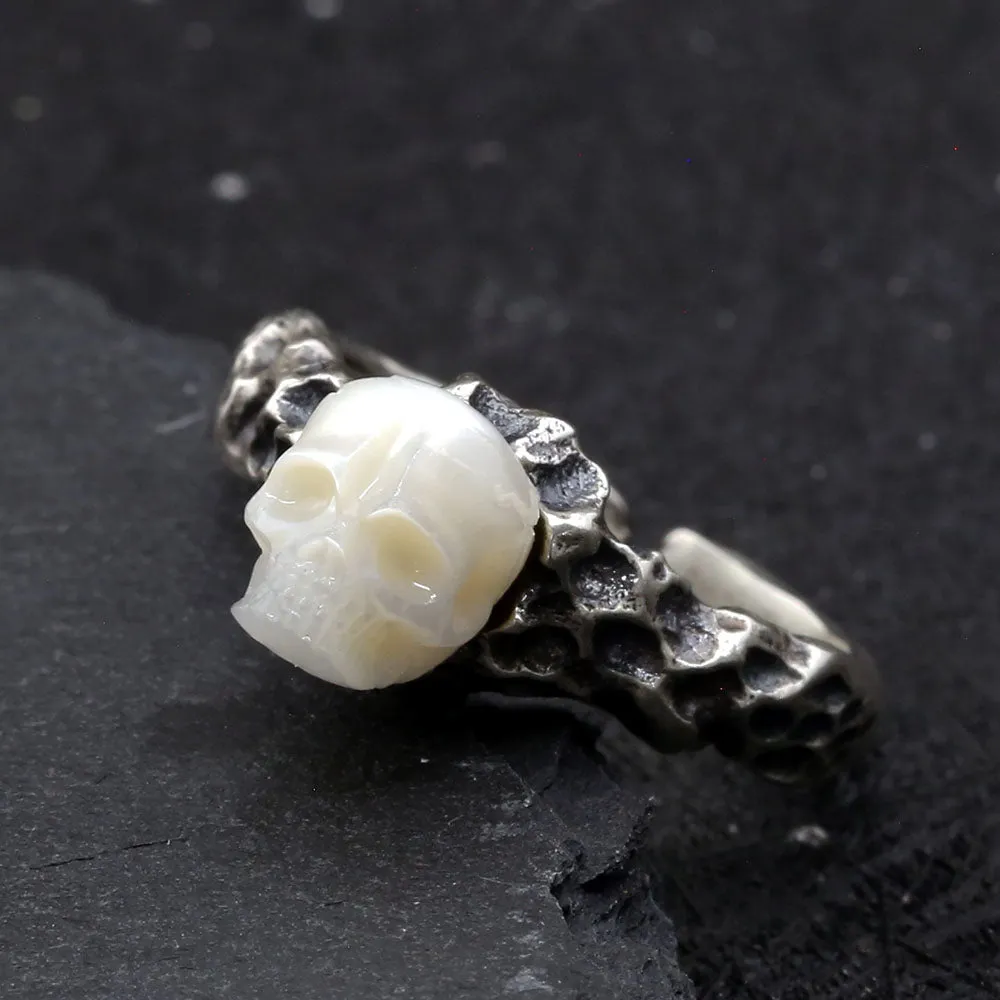 Distressed Crater Texture Pearl Skull Ring sold by Belle Juri product image thumbnail 2