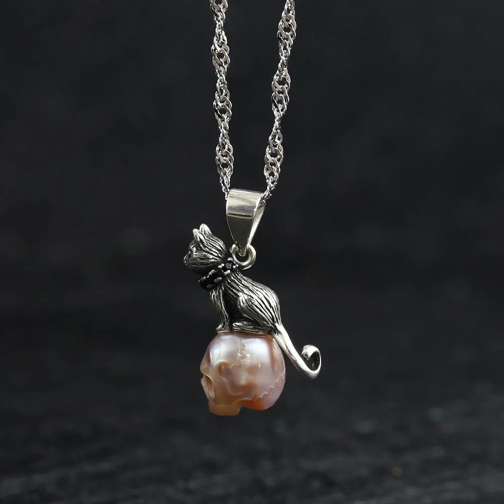 Distressed Celestial Cat Pearl Skull Necklace sold by Belle Juri product image thumbnail 3