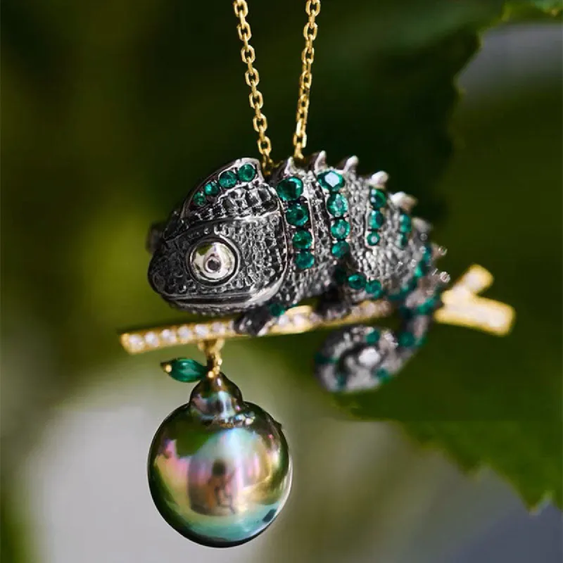 Chameleon Lizard Tahitian Pearl Pendant sold by Belle Juri