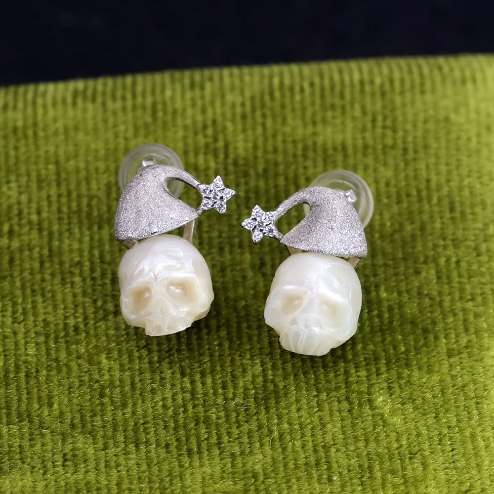 Christmas Snowflake Hat Pearl Skull Earrings sold by Belle Juri product image thumbnail 4