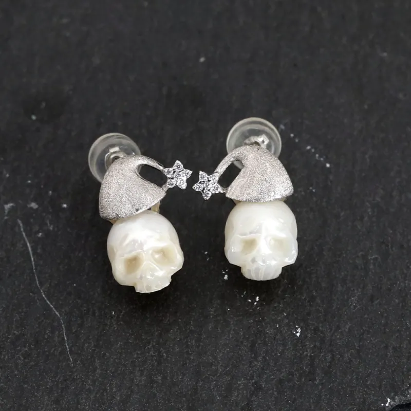 Christmas Snowflake Hat Pearl Skull Earrings sold by Belle Juri