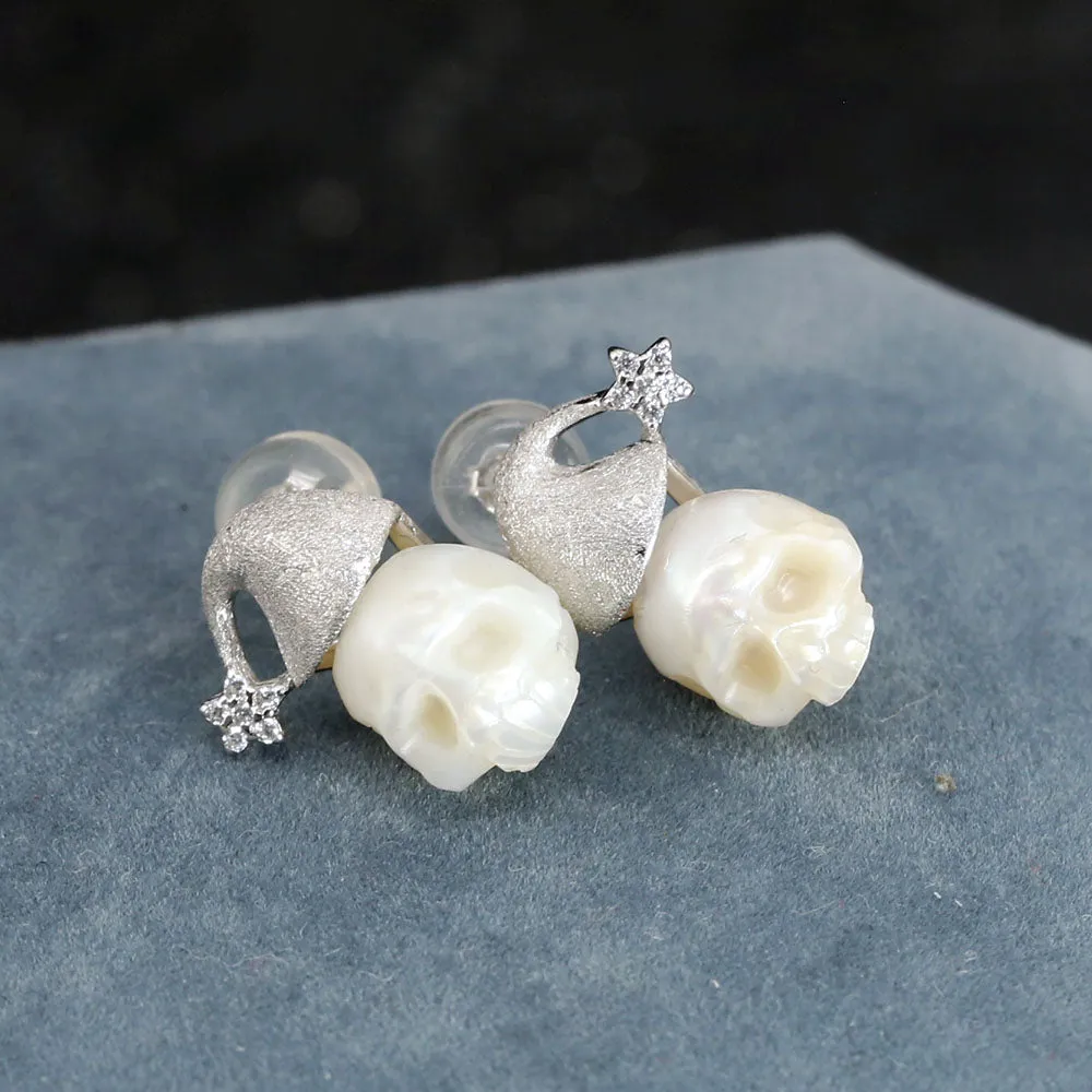 Christmas Snowflake Hat Pearl Skull Earrings sold by Belle Juri product image thumbnail 2
