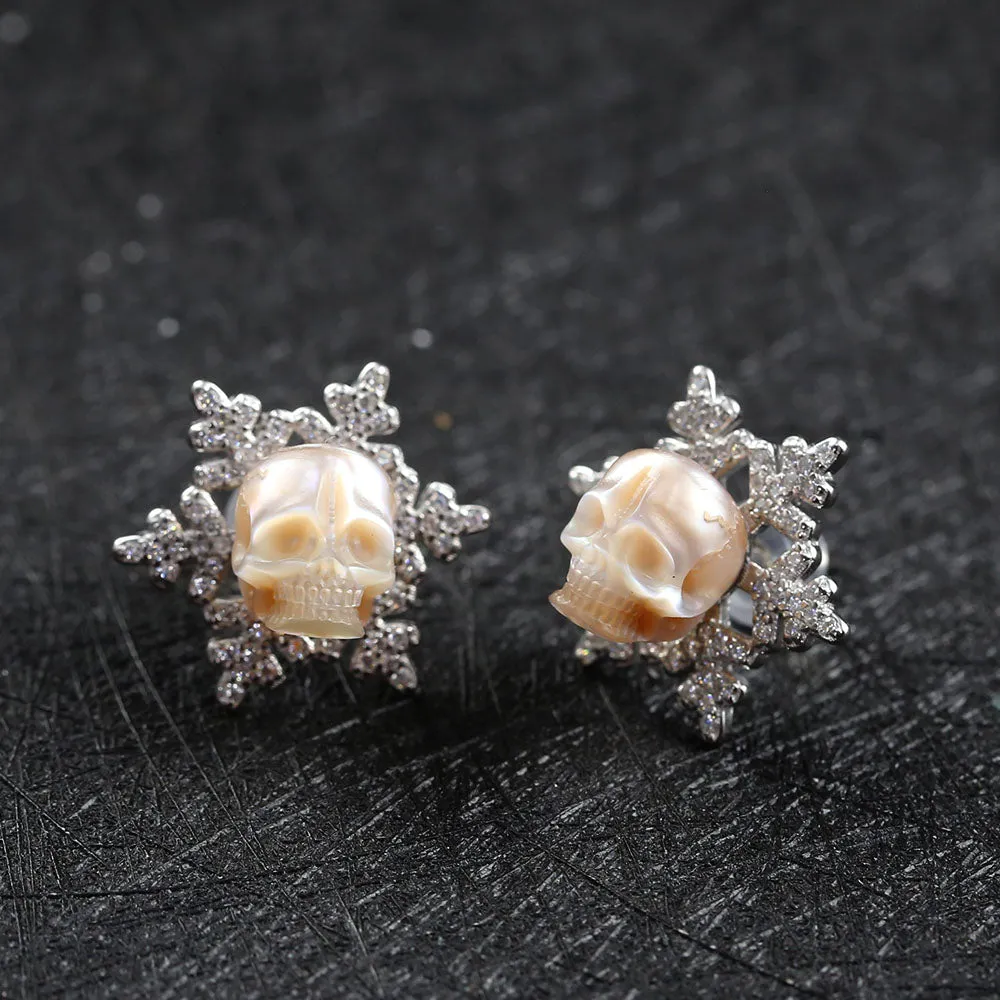Christmas Snowflake Zircon Pearl Skull Stud Earrings sold by Belle Juri