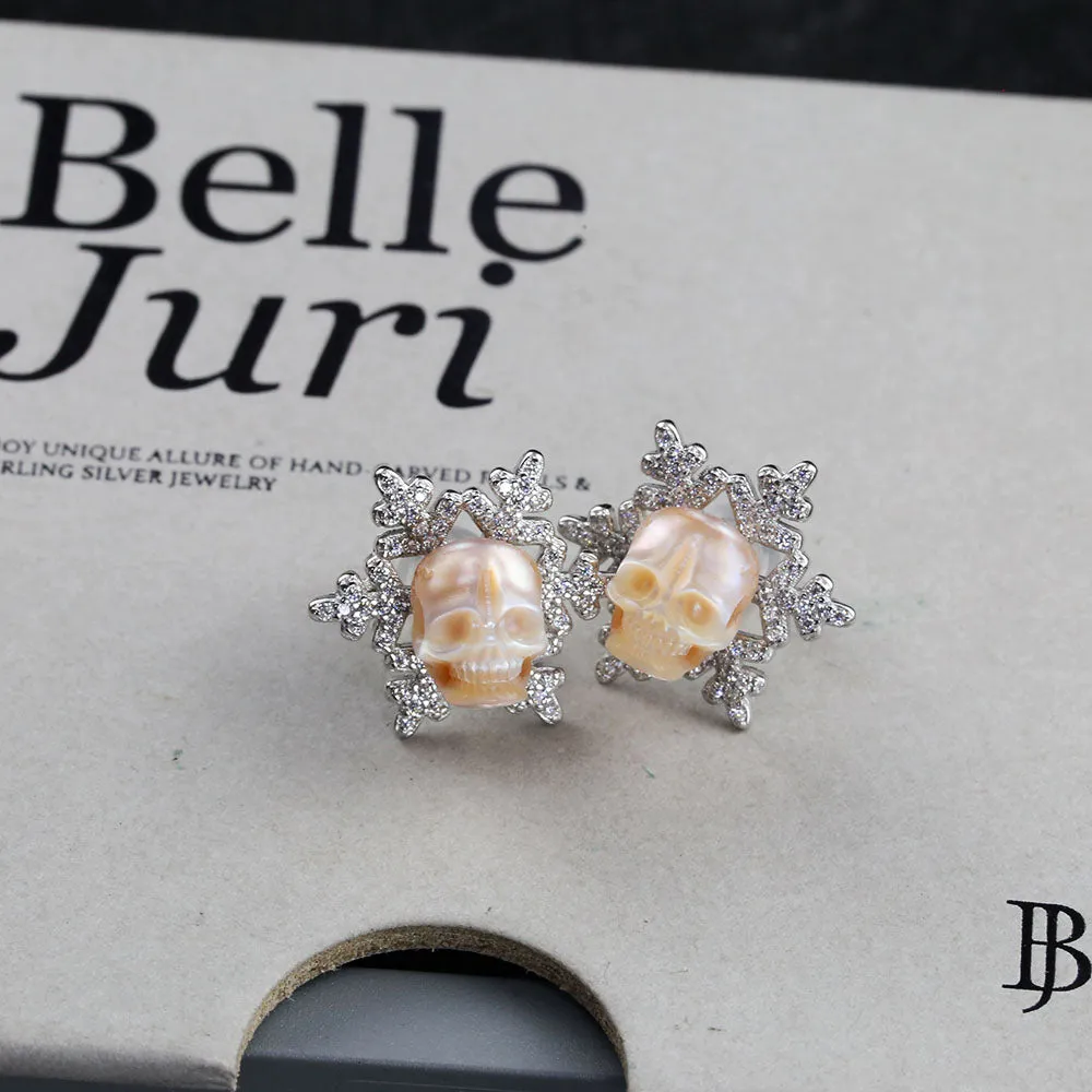 Christmas Snowflake Zircon Pearl Skull Stud Earrings sold by Belle Juri product image thumbnail 5