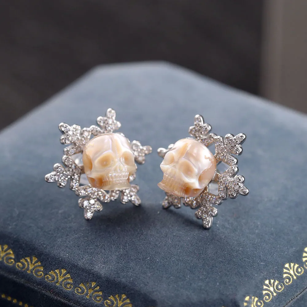 Christmas Snowflake Zircon Pearl Skull Stud Earrings sold by Belle Juri product image thumbnail 3