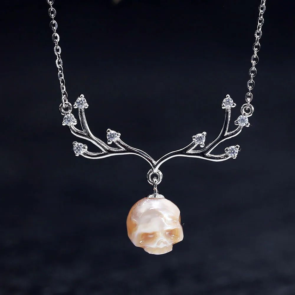 Christmas Reindeer Antler Pearl Skull Necklace sold by Belle Juri