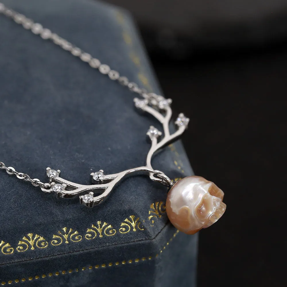Christmas Reindeer Antler Pearl Skull Necklace sold by Belle Juri product image thumbnail 2