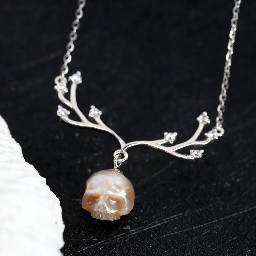 Christmas Reindeer Antler Pearl Skull Necklace sold by Belle Juri product image thumbnail 4
