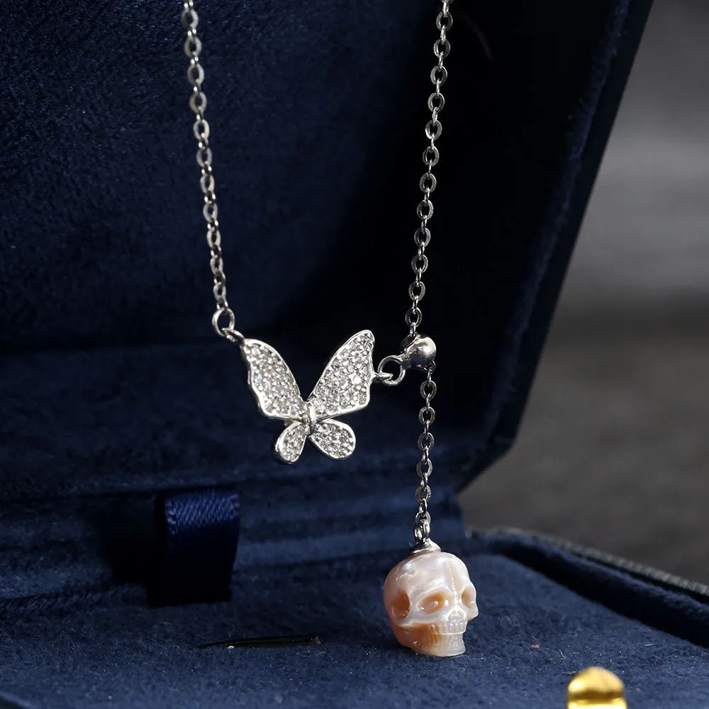 Butterfly Pearl Skull Y-Chain Necklace sold by Belle Juri product image thumbnail 2