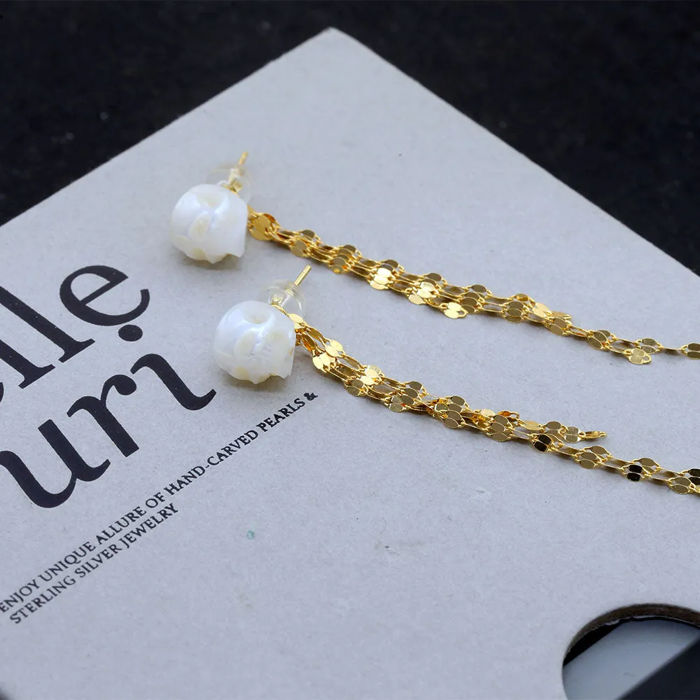Refined Long Tassel Pearl Skull Earrings sold by Belle Juri product image thumbnail 4