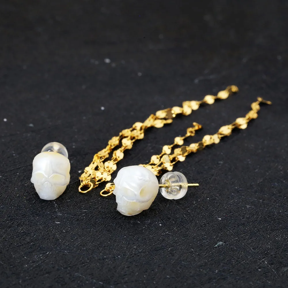 Refined Long Tassel Pearl Skull Earrings sold by Belle Juri product image thumbnail 3