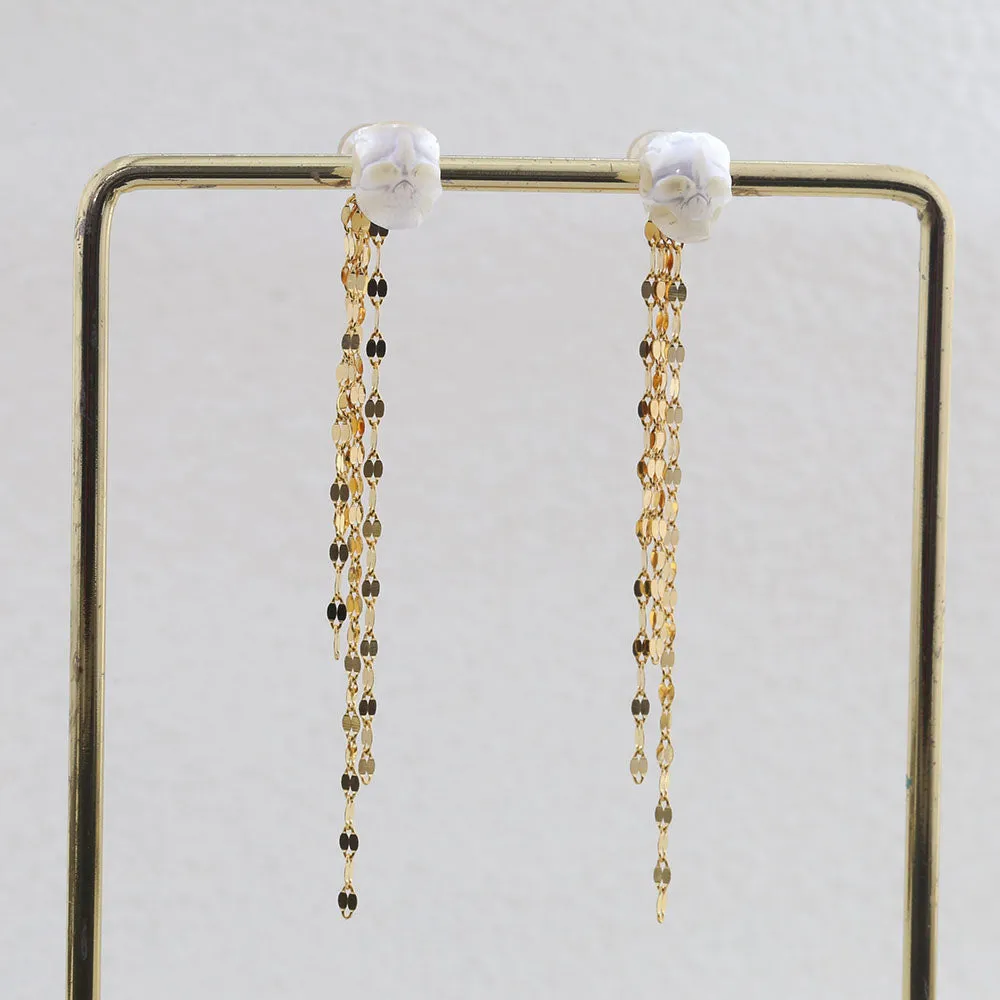 Refined Long Tassel Pearl Skull Earrings sold by Belle Juri