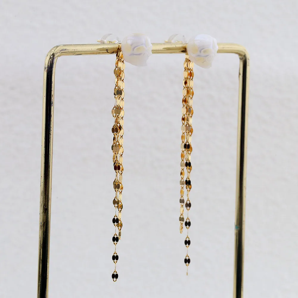 Refined Long Tassel Pearl Skull Earrings sold by Belle Juri product image thumbnail 2