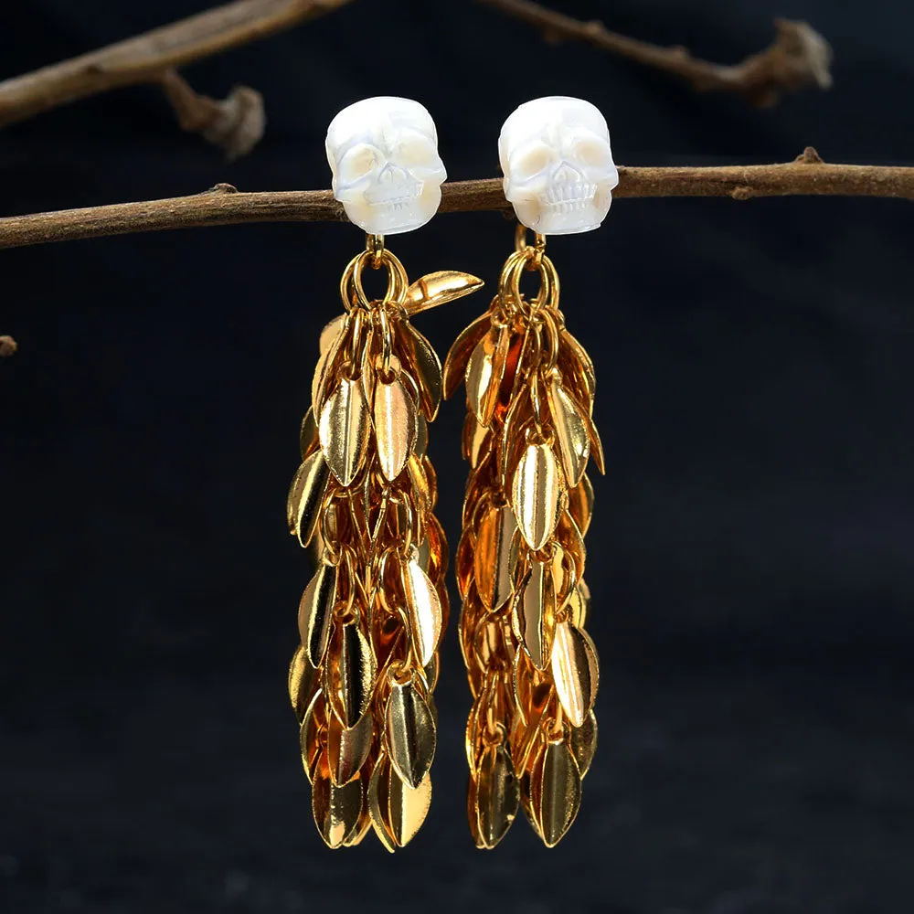 Wheat Spike Feather Tassel Pearl Skull Earrings sold by Belle Juri product image thumbnail 3